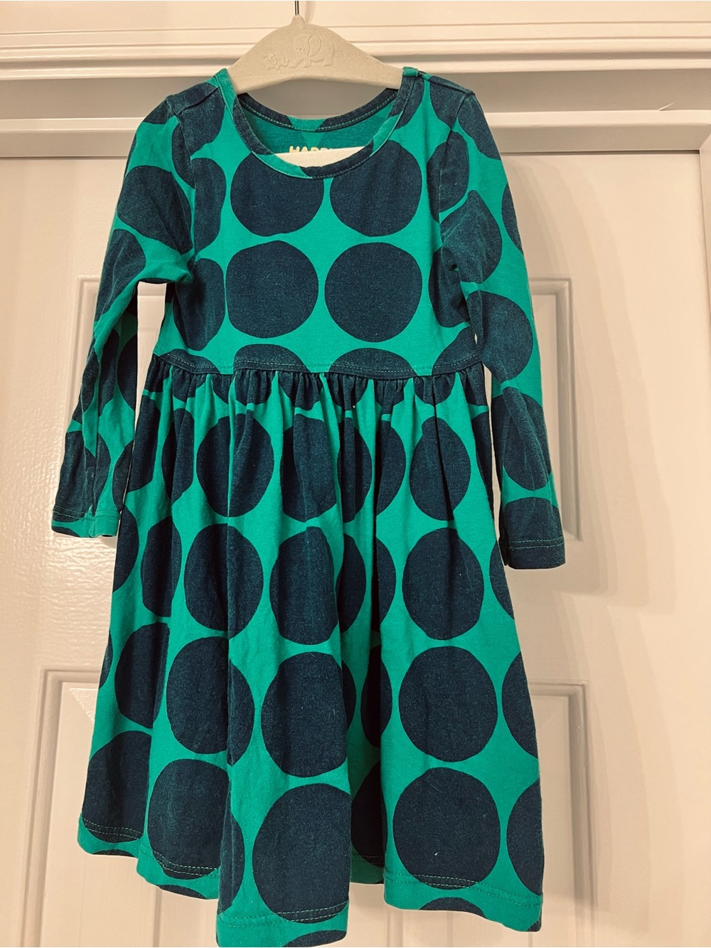 Pink Chicken Green & Navy Polka Dot Long-Sleeve Dress